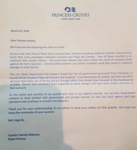 princess cruises letter cozumel shore ex