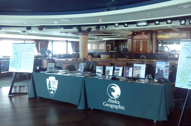 Glacier Bay information stand on cruise ship