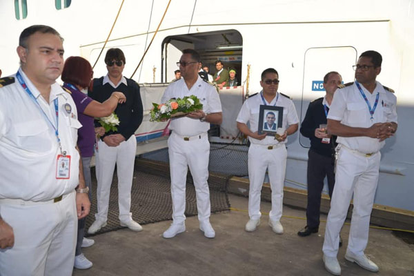 Funeral ceremony on cruise ship Carnival Freedom